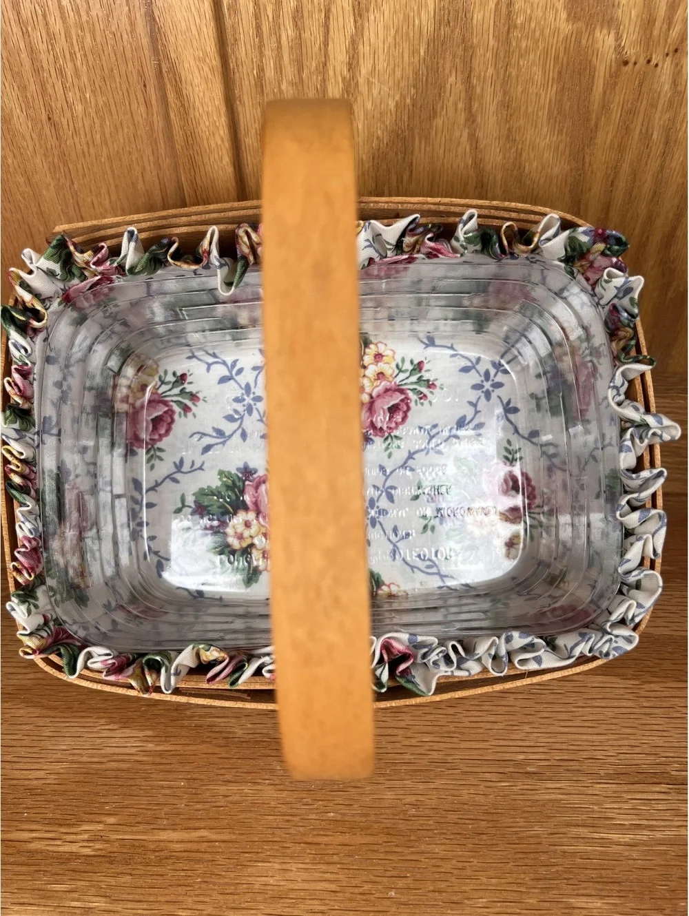 Longaberger 1994 Woven Basket with Floral Fabric Liner and Protector
